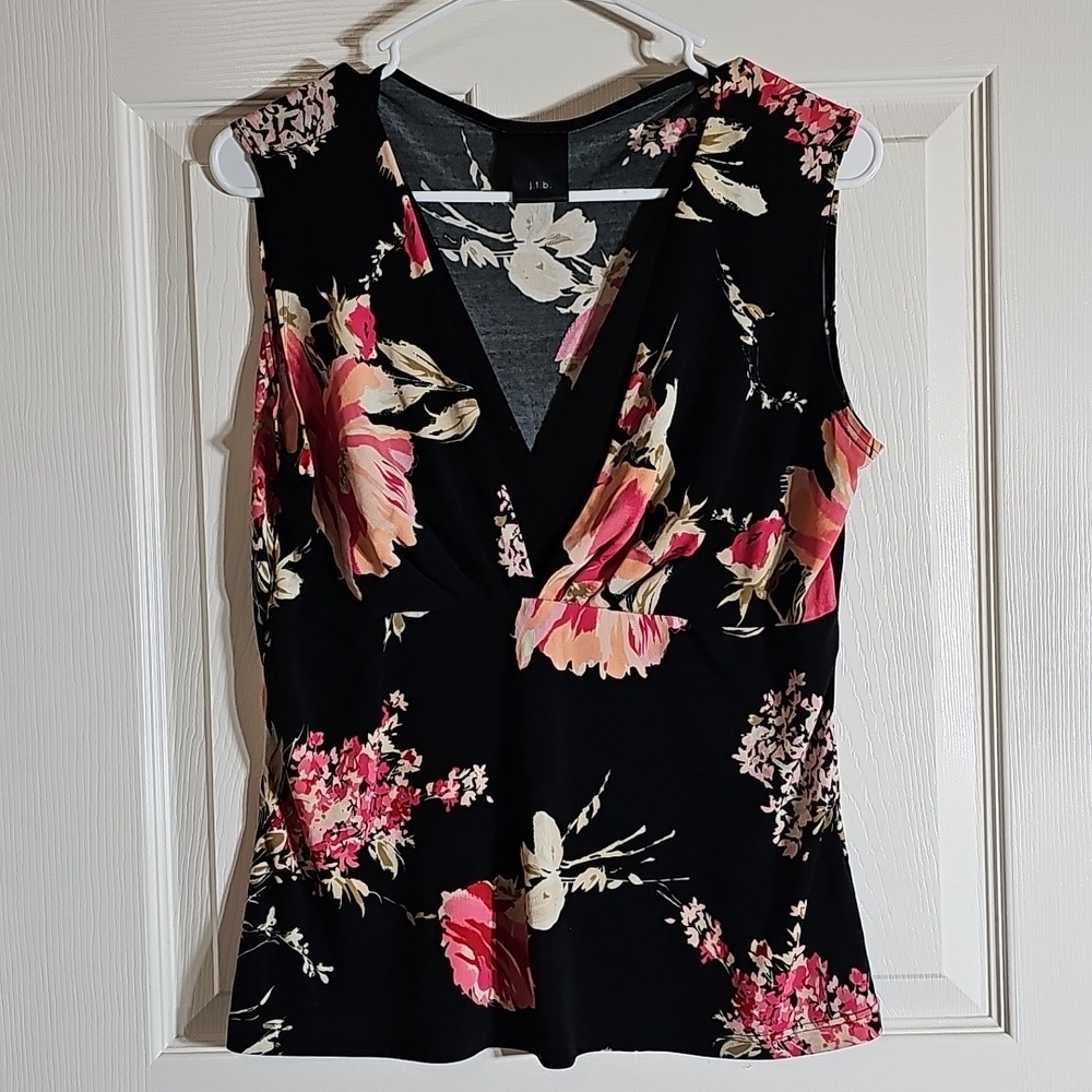 J.t.b. Floral Sleeveless V Neck Stretch Pullover Casual Tank Blouse Top Size L